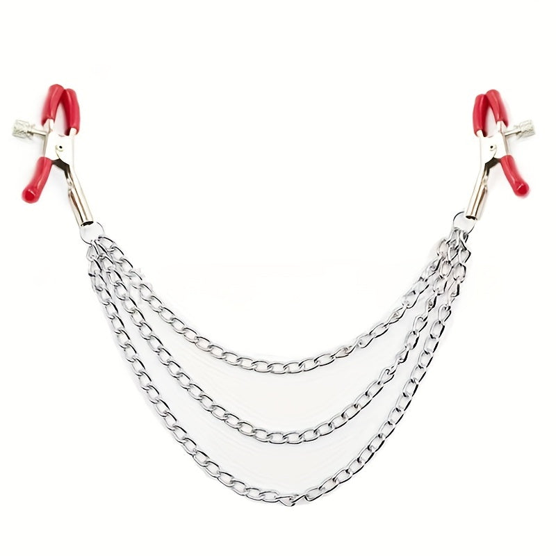Pince tétons avec chaîne en métal inox froid au toucher