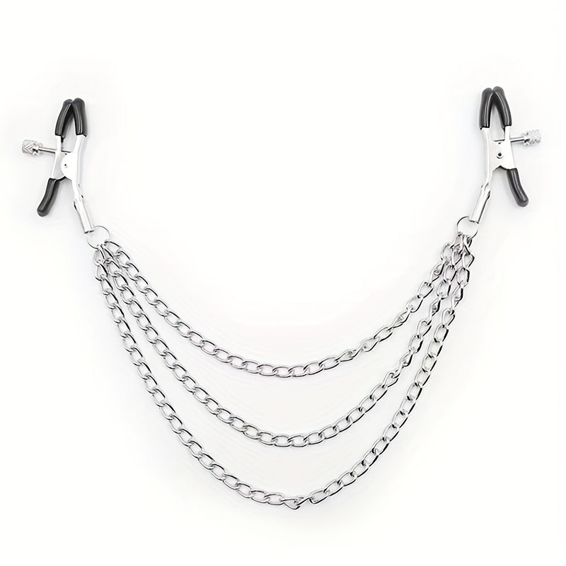 Pince tétons avec chaîne en métal inox froid au toucher