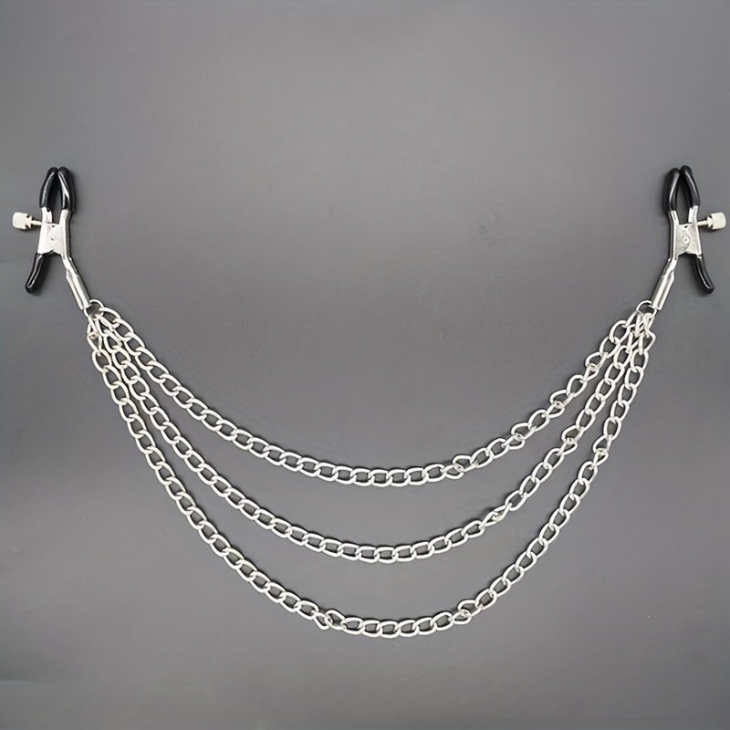 Pince tétons avec chaîne en métal inox froid au toucher