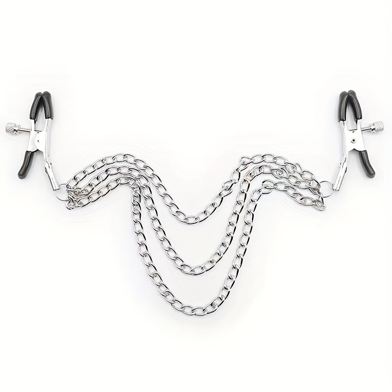 Pince tétons avec chaîne en métal inox froid au toucher