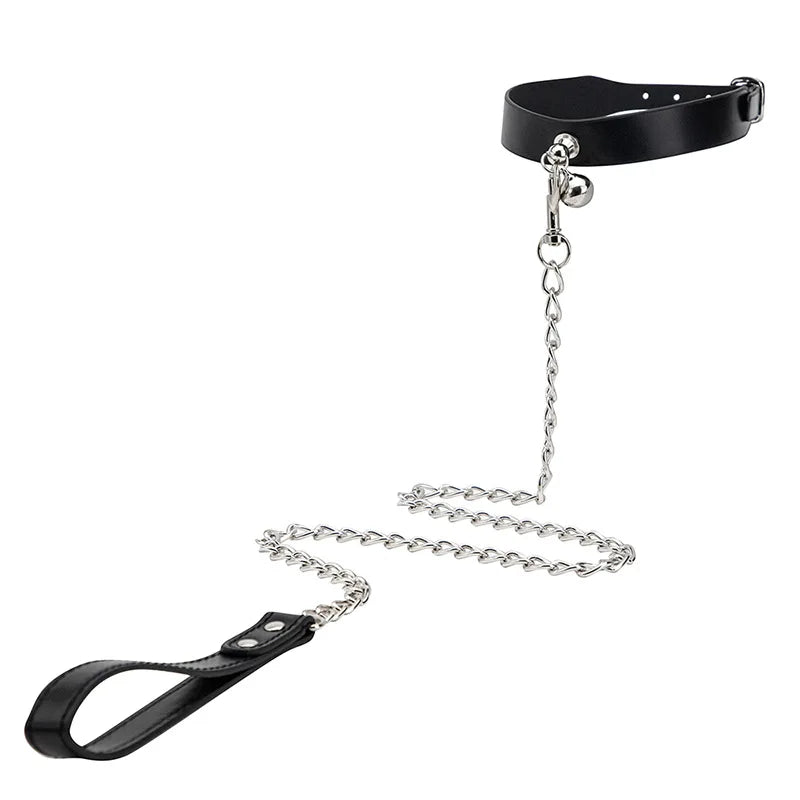 Chain Leash — Choker BDSM Cuir & Métal avec Laisse