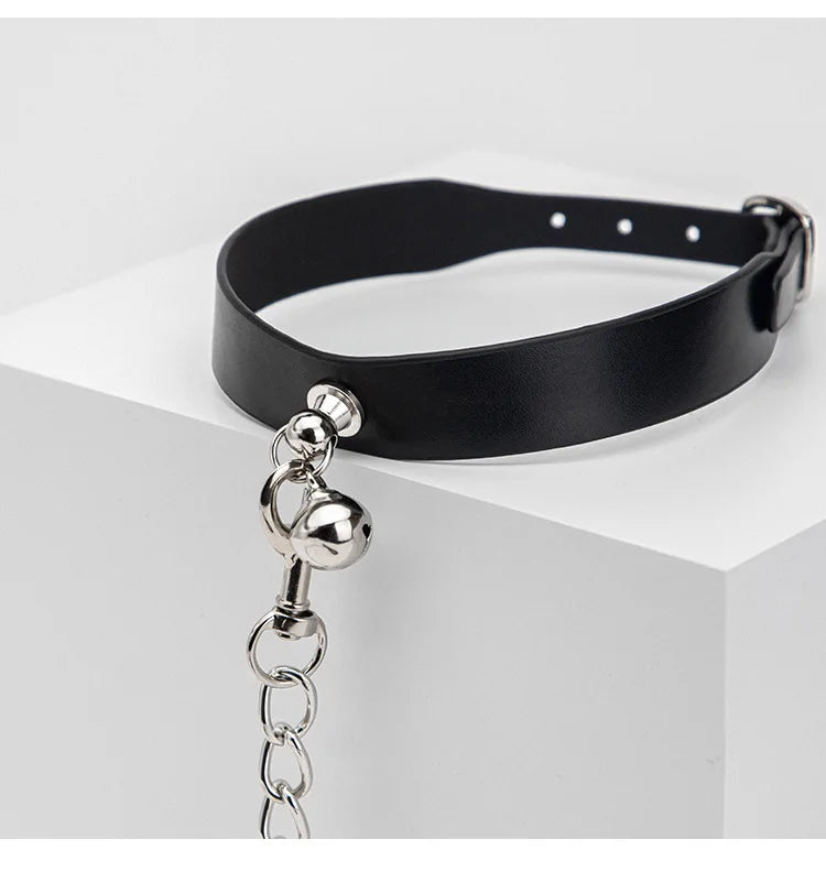 Chain Leash — Choker BDSM Cuir & Métal avec Laisse