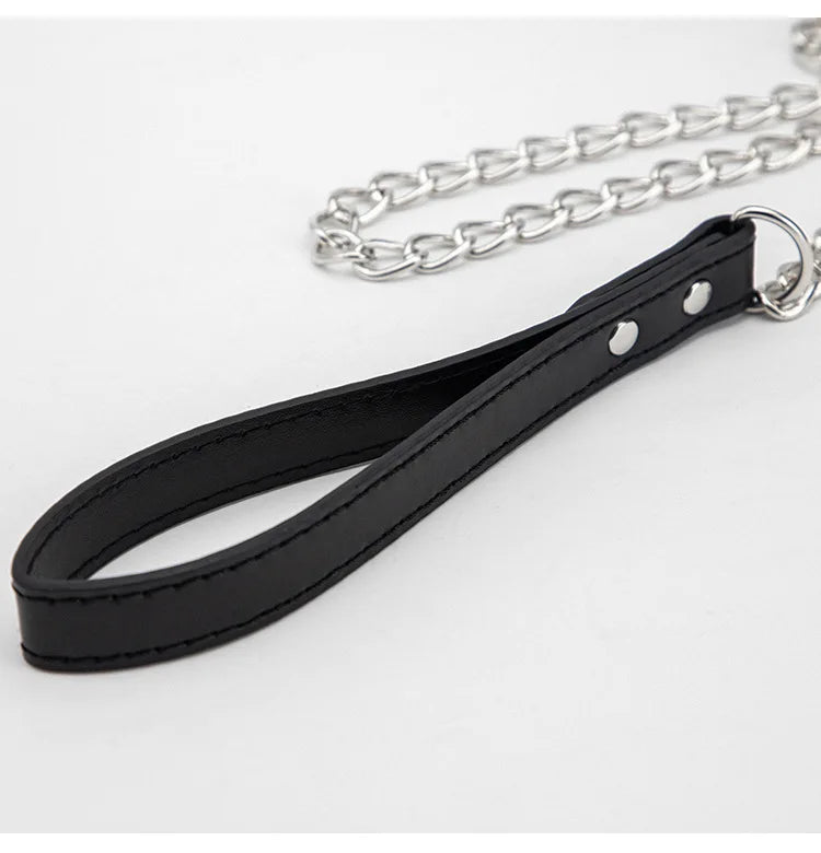 Chain Leash — Choker BDSM Cuir & Métal avec Laisse