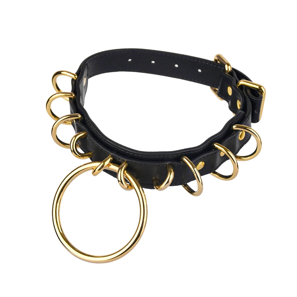 Golden Loop — Collier BDSM Cuir avec Anneau O-Ring
