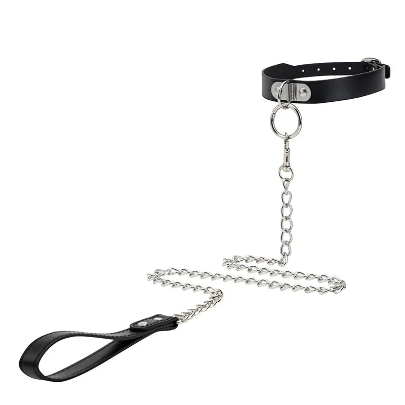 Chain Leash — Choker BDSM Cuir & Métal avec Laisse