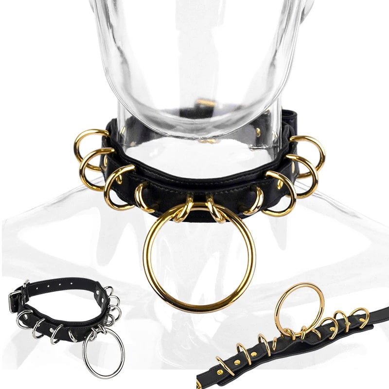 Golden Loop — Collier BDSM Cuir avec Anneau O-Ring