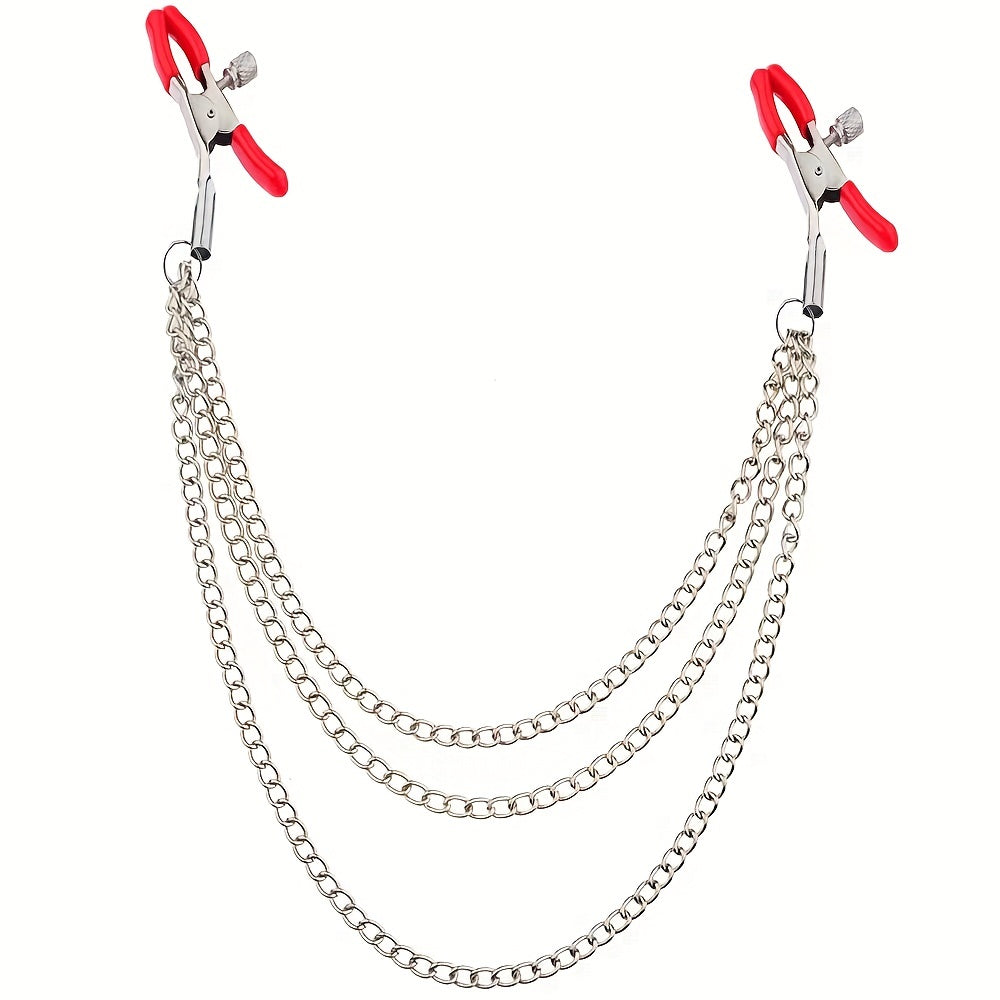 Pince tétons avec chaîne en métal inox froid au toucher